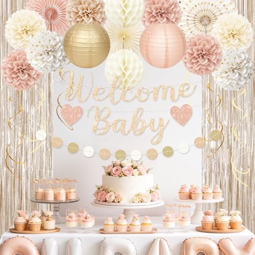 Champagne-Gold Boho Baby Shower Decorations with Banner Fringe Curtains - Image 7