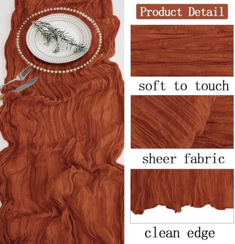 6 Pack Terracotta Cheesecloth Table Runner 20 x 120 inch Gauze Table Runners 10 FT Long,Semi Sheer Cheese Cloth Fabric Table Runner Bulk for Wedding,Party,Baby Shower,Bridal Shower Decoration - Image 4