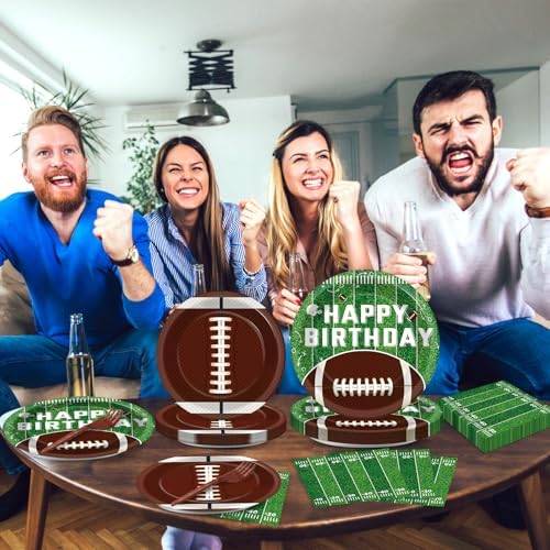 100 Pcs Football Party Supplies Set Football Birthday Plates and Napkins Sports Party Tableware Packs Decorations Sports Disposable Paper Plates Napkins Forks Serve 25 - Image 5