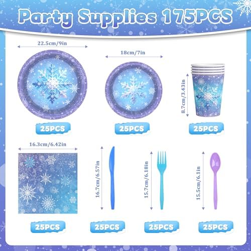 175Pcs Snowflake Paper Plates and Napkin Blue Purple Christms Themed Plate - Image 2