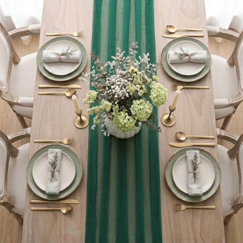 Artoid Mode 6Pcs Dark Green Gauze Table Runner 28x120Inch, Seasonal Sheer Kitchen Dining Holiday Wedding Birthday Baby Shower Table Decor for Home Party - Image 3