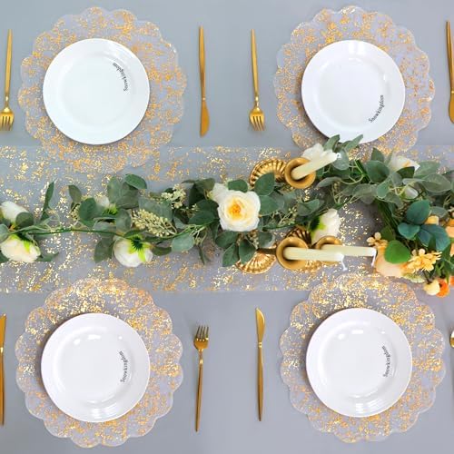 50 Pcs Gold Placemats Scalloped Round 13" Disposable Metallic Foil Charger - Image 3