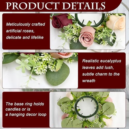 2 Sets Rose Candle Rings Wreaths with LED Flameless Candles - Image 4