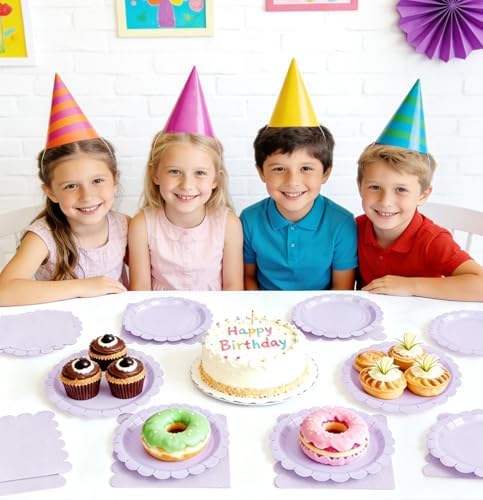 HEIPINIUYE 50 Pcs Light Purple Paper Plates and Napkins Party Supplies Include 7'' Lavender Scalloped Plates and 6.5'' Paper Napkins Disposable Tableware Set for Wedding Birthday Party (Serves 25) - Image 5