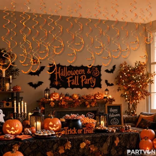 32 PCS Orange Hanging Swirl, Sparkle Ceiling Hanging Decorations, Plastic Streamer Party Decorations for Birthday, Thanksgiving Day, Fall Party, Sports Theme, Summer Party - Image 4
