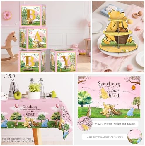 Cocomigo 266 Pcs Pink Classic Bear Baby Shower Decorations, Serves 20 - Image 6