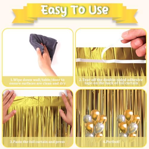 Voircoloria Dark Gold Foil Fringe Backdrop Curtains,3.3x8.2ft, 3 Pack - Image 3