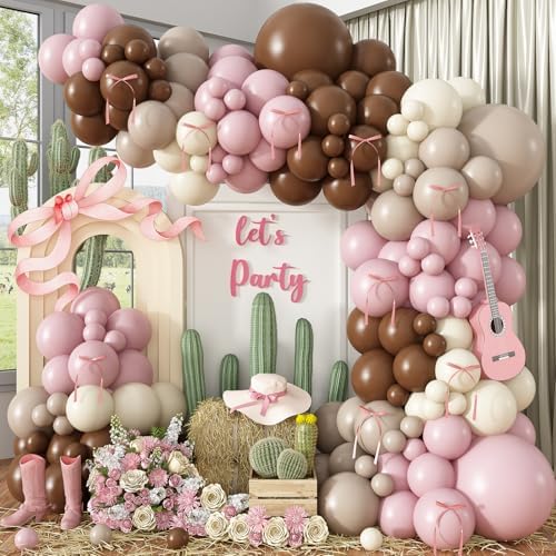 Pink Brown Balloon Arch Garland Kit, Cowgirl First Rodeo Fall Party Decor by Paeyeq