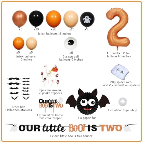 Our Little Boo Is Turning Two Decorations Halloween 2nd Birthday Two Spooky Orange Black Balloon Arch Number 2 Foil Balloon Banner Cake Cupcake Toppers Halloween Spider Decorations - Image 6