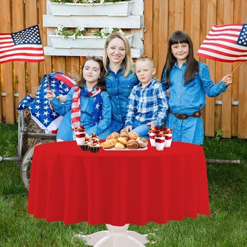 12 Pack Red White and Blue Round Plastic Tablecloth Disposable - Image 4