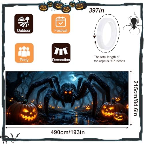 7 x 16 ft Midnight Spider Garage Shadow Halloween Garage Door Decorations Halloween decorations Witch Door Cover, Hanging Banner, Cauldron Backdrop Mural for Home,Outdoor,Indoor,Party - Image 4