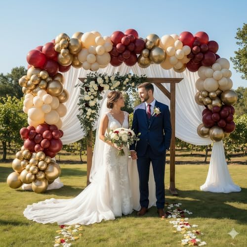 Burgundy and Gold Balloons, 60Pcs Burgundy Maroon Wine Dark Red White Metallic Gold Nude Balloons with Confetti Balloons for Girls Birthday Graduation Bridal Shower Wedding Party Decorations Supplies - Image 6