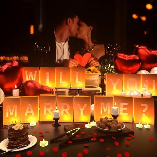 Will You Marry Me ? Light Up Letters, Include Light up Letters, with Tea Lights Candles, Latex Balloons, Aluminum Balloons and Rose Petals, Anniversary and Valentines' Day Decorations for Women - Image 6