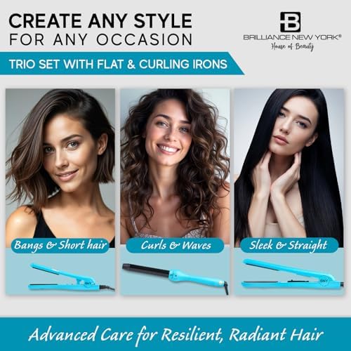Brilliance New York Trio Flat and Curling Irons Set, Turquoise, 1.25 Inch Flat Iron, 0.5 Inch Mini Flat Iron and Clipless Curling Iron - Image 3