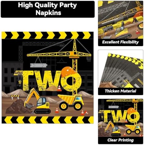 100 Pcs Construction Party Plates and Napkins Set Construction Truck Birthday Party Decorations Supplies Tableware Construction Themed Party Favors for Birthday Party Decorations Serves 25 - Image 4