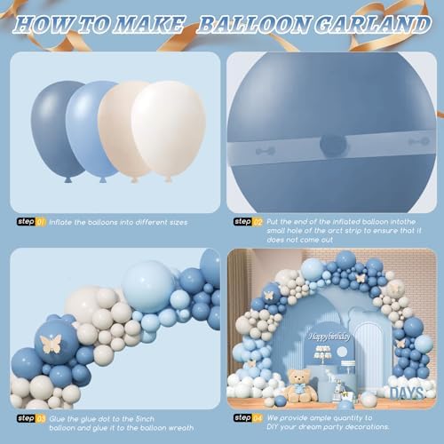 412Pcs Dusty Blue White Sand Balloon Arch Garland Kit,18 12 10 5 Inch Slate Fog Baby Blue Macaron Blue Sand White for Birthday Baby Shower Wedding Bridal Gender Reveal Decorations - Image 3