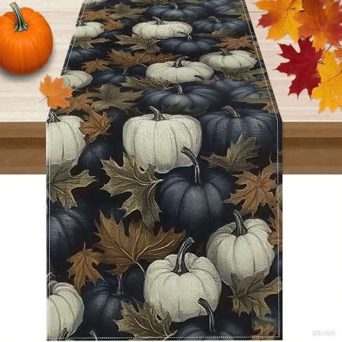 Fall Thanksgiving Table Runner 13x72 Inch by Mode - Pumpkin & Eucalyptus Print, Stylish Home Kitchen Dining Party Decoration - Image 6