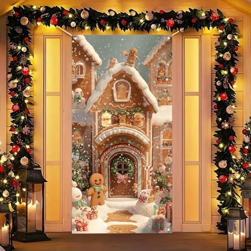 BlissYard Christmas Door Cover Gingerbread Figure 35x71 Inch Polyester by BlissYard