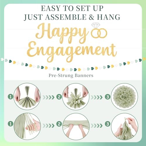 Kriyokiaa Sage Green Engagement Party Decoration Set, Gold Decor - Image 6