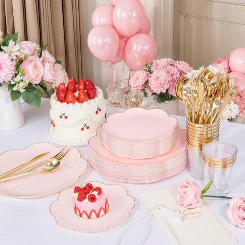ejonirinjonir 180pcs Fancy Pink and Gold Plastic Plates for Wedding Showers - Image 6