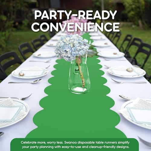 Green Scallop Table Runner, Disposable Plastic, 5 Pack, 14x108in - Image 3