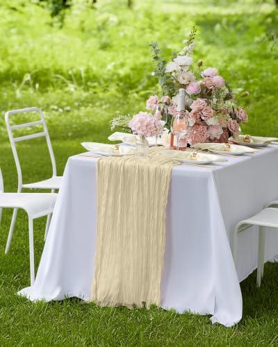Pureegg 3 Pack Cheesecloth Table Runner 120 Inch Beige - Image 7