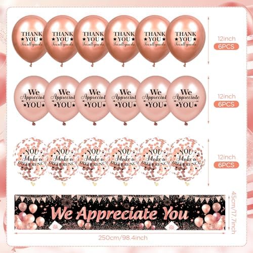 We Appreciate You Decorations Rose Gold Appreciate You Banner Yard Sign with 18 Pcs Balloons Thank You for All You Do Banner Employee Staff Appreciation Gifts Teacher Doctor Appreciation Party Decor - Image 5