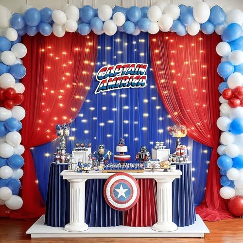 10x10ft Royal Blue Red Tulle Backdrop Curtain with Lights String for Parites, Sheer Photo Backdrop Curtains with lights for Wedding Backdrop Ceremony Reception Bridal Shower Baby Shower Birthday Party - Image 4