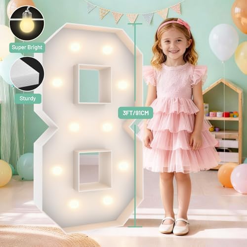 3FT Marquee Light Up Number 8, 10 bulbs with Water Bag, Pre-cut for Party - Image 3
