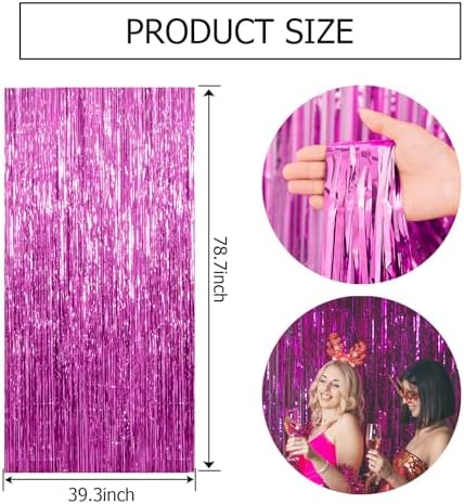 BOMSI 10 Pack Hot Pink Party Decorations Tinsel Curtain Streamers Foil Fringe Photo Booth Backdrop - Image 7