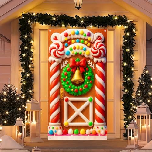 BlissYard Christmas Door Cover Candy Bell 35x71 Inch Polyester - Image 3