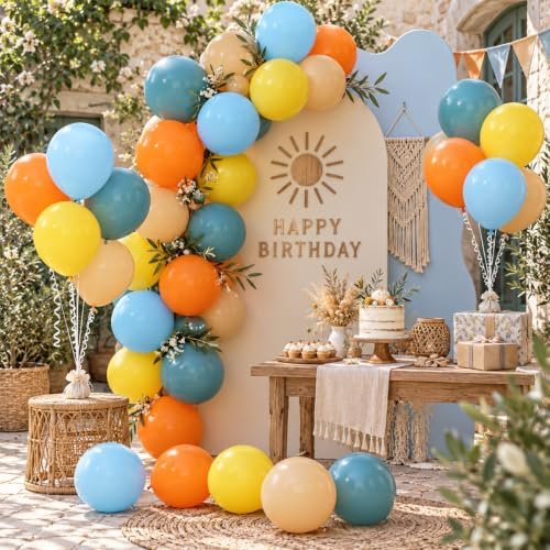 Blue Balloons, Yellow Orange for Boys Birthday Baby Shower Boho Son Party - Image 5