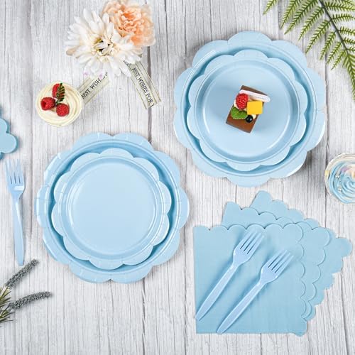 96 Pcs Light Blue Paper Plates and Napkins Party Supplies Serve 24 Guests - Image 4