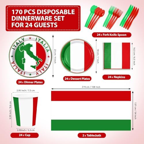 170Pcs Italian Birthday Plates and Napkins Cups Party Supplies Serves 24 ﻿ - Image 2