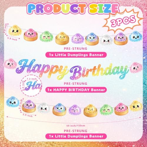 Paper Squishy Birthday Decorations Happy Birthday Banner Dumpling Birthday Party Decorations Dumpling Themed Bun Pattern Banner Birthday Party Dimsum Bun Food Theme Party Decoration - Image 2