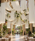 50ftx30ft Beige Ceiling Drapes for Wedding Parties by DOMOVAPartyDecorations