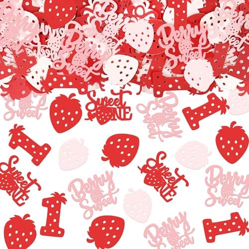 200Pcs Double-sided Pink Red Strawberry Confetti Berry Sweet One Table Confetti Red Strawberry One Table Decorations for Baby Shower Girls Berry 1st Birthday Party Confetti Supplies by Cyodoos