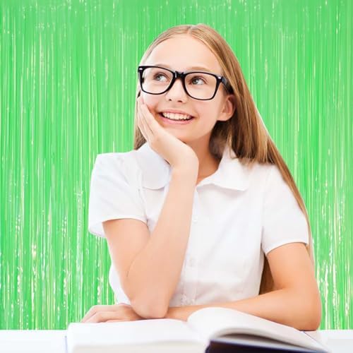 Voircoloria Pastel Green Foil Fringe Backdrop Curtains,3.3x8.2ft, 3 Pack - Image 6