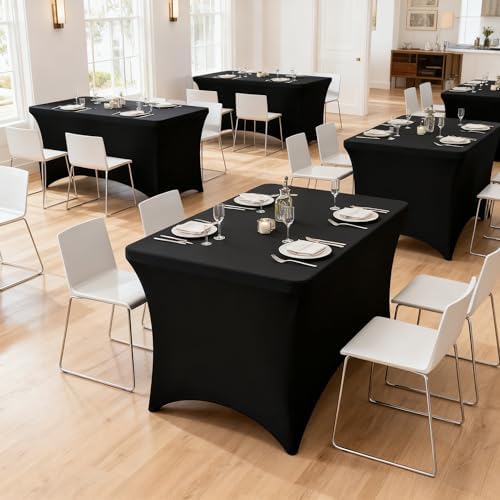 4FT Black Table Cloth - 8 Pack, Fitted Stretch Rectangle Spandex Tablecloth - Image 3