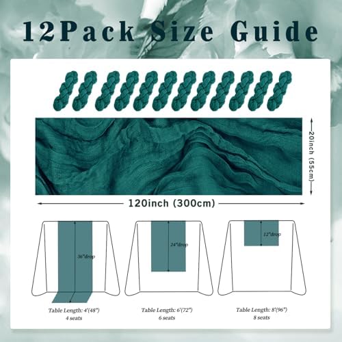 12 Pack Teal 10FT Cheesecloth Table Runner Rustic Gauze Cheese Cloth Table Runner for Wedding Bridal Baby Shower Table Decorations Boho Fabric Sheer Birthday Party Table Decor 20 x 120 Inch Long - Image 2