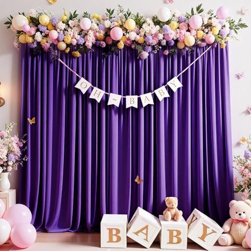 Purple Backdrop Curtain -10x10FT Drapes for Backdrop Wrinkle-Free Soft Polyester Back Drop Wedding Decorations Photoground Back Drop Stain-Resistant for Halloween Back Drop Stand, 2 Panels - Image 4