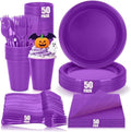 200pcs Purple Plastic Plates Party Supplies, Disposable Purple Party Plates, 50 of Each 9" Dinner Plate, Napkins, Cups & Cutlery Dinnerware Party Decorations for Birthday, Wedding, Halloween by UseOnceDoneRight