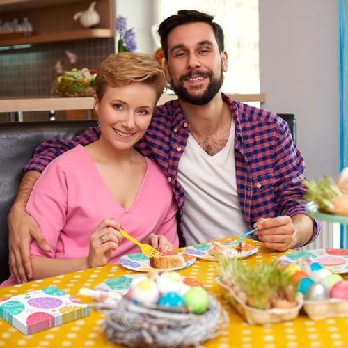 96 Pieces Easter Day Tableware Set Party Supplies - Colorful Eggs Pattern Disposable Dinnerware with Paper Plates, Napkins, Forks for Spring Celebrations Picnic Favors - Image 6