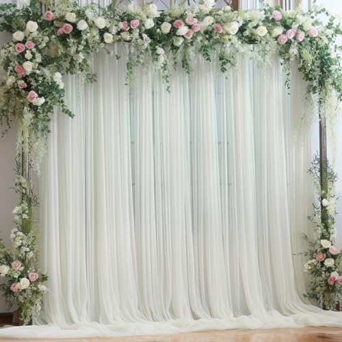 10x10ft Ivory Tulle Backdrop Curtain for Parites, Sheer Backdrop Curtains for Wedding Baby Shower Birthday Party Photo Shoot Decorations by Partisky