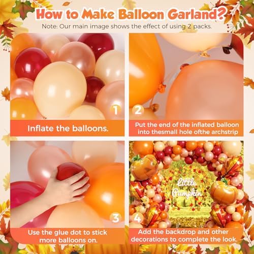 Fall Balloon Arch Garland Kit 172pcs with Leafs Pumpkins, Thanksgiving Balloons Arch Orange Nude Burgundy Rose Gold Balloons Different Sizes for Little Pumpkin Birthday Baby Shower Decoration - Image 3