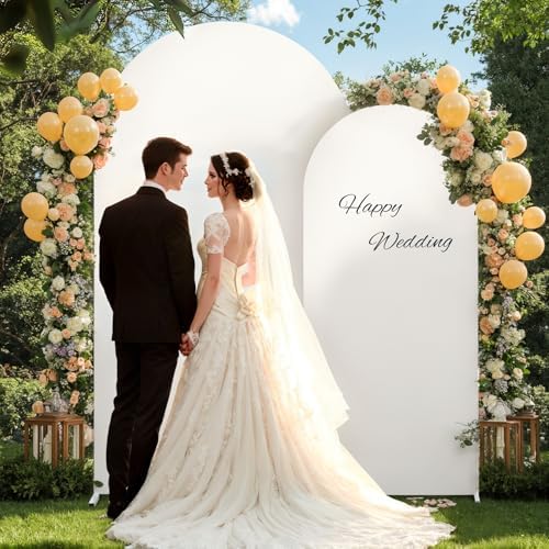 6.6 ft Arch Backdrop Cover Beige - Double-Sided Spandex Arch Covers Stretchy Backdrop for Balloon Arches Birthday Party Baby Shower Banquet Wedding Photo Background - Image 4