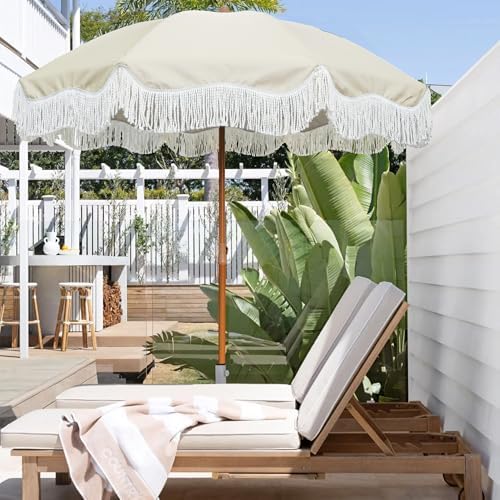 AMMSUN Boho Fringe Umbrella, 6.5ft Outdoor Umbrella with Tassel - Image 2