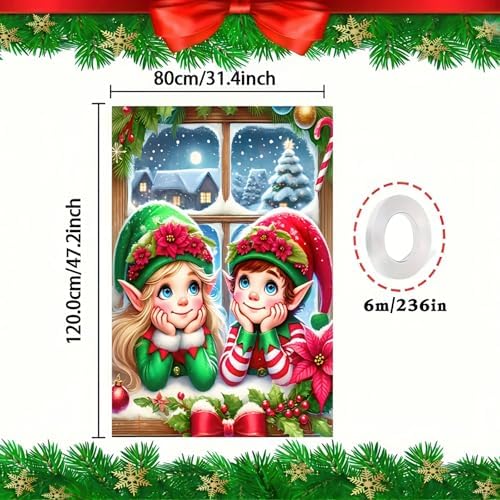 BlissYard Elf Christmas Window Banner Cover 31x47 Polyester - Image 5