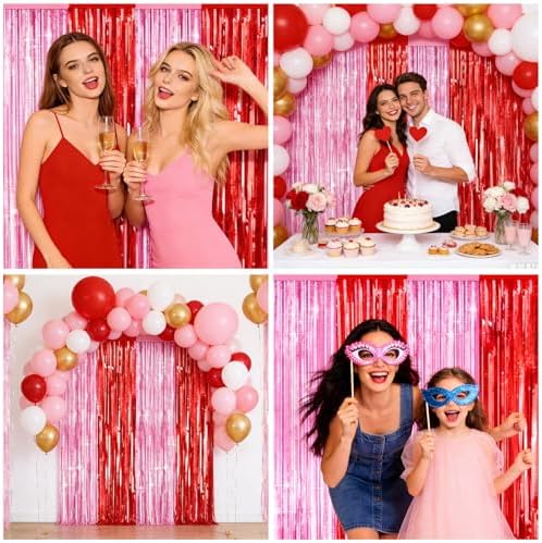 4 Packs Pink and Red Foil Fringe Curtain, Pink Red Metallic Tinsel Backdrop for Birthday, Baby Shower, Princess Bachelorette Party, Valentines Party Decorations Supplies - Image 3