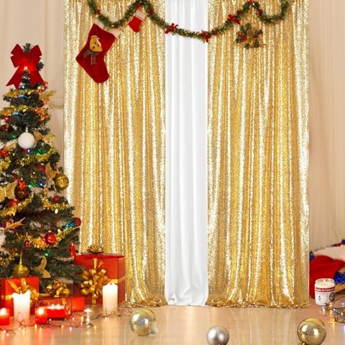PartyDelight Gold Sequin Backdrop Curtains 2x8ft 4 Panels - Image 6